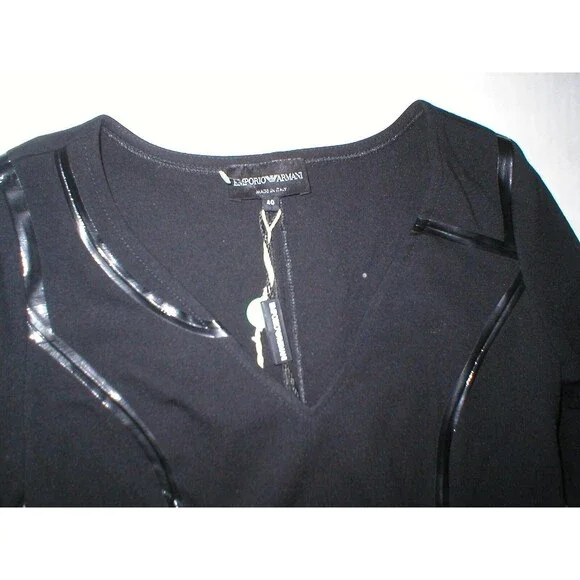 New Womens NWT $1200 Designer Emporio Armani Dress Black IT 40 4 Piping Sheath